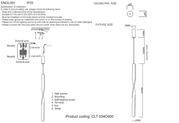 Подвесной светильник Crystal Lux CLT 034 CLT 034C600 BL