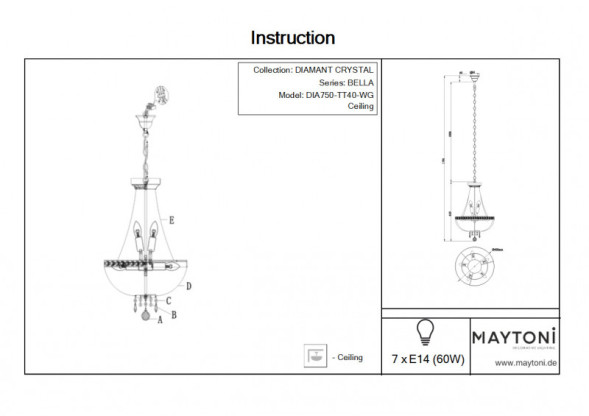 Люстра на штанге DIA750-TT40-WG Maytoni Diamant crystal+DIA750