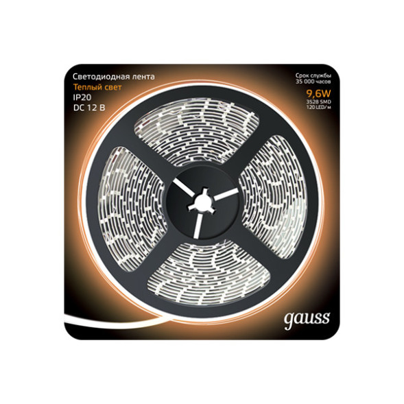 Лента Gauss Black 312000110 48W 12V 460lm белый (теплый) IP20