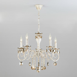 Подвесная люстра Eurosvet RAVENNA 10104/5 белый с золотом/тонированный хрусталь Strotskis