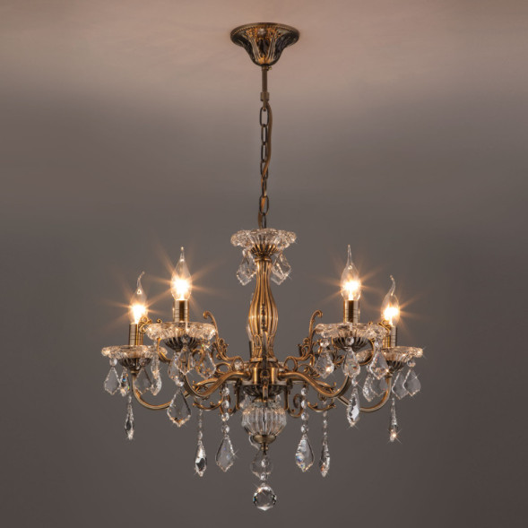 Подвесная люстра Eurosvet Elisha 3281/5 античная бронза/прозрачный хрусталь Strotsk