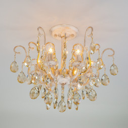 Люстра на штанге Eurosvet Rosita 10022/6 белый с золотом/ тонированный хрусталь Strotskis