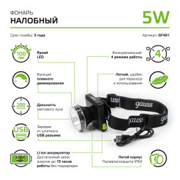 Фонарь Gauss GFL GF401