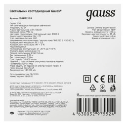 Пылевлагозащищенный светильник Gauss LITE 126418212-S