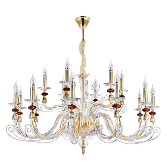 Подвесная люстра Crystal Lux Catarina CATARINA SP12+6 GOLD/TRANSPARENT-COGNAC