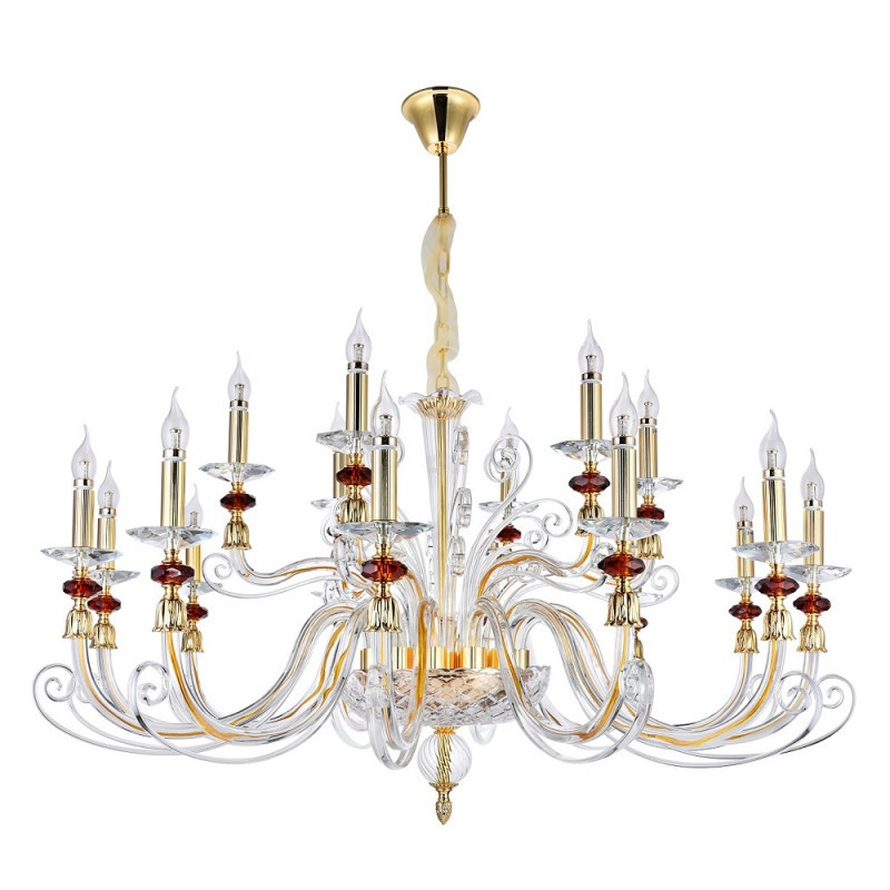 Подвесная люстра Crystal Lux Catarina CATARINA SP12+6 GOLD/TRANSPARENT-COGNAC