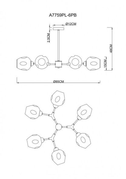 Люстра на штанге ARTE Lamp YUKA A7759PL-6PB