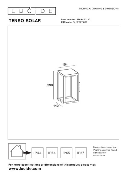 Уличный настенный светильник LUCIDE TENSO SOLAR 27891/02/30