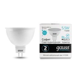 Светодиодная лампа Gauss Софитная 13526 5.5W 220V 450lm GU5.3 белый (дневной)