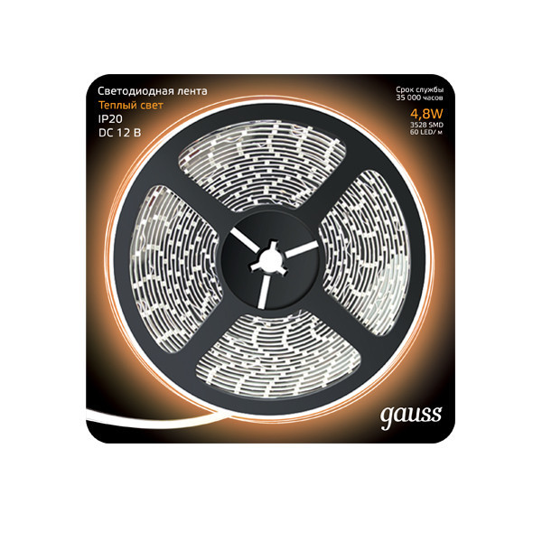 Лента Gauss Black 312000105 24W 12V 290lm белый (теплый) IP20
