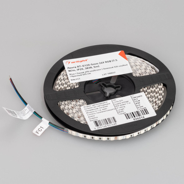 Лента Arlight RT-G120-5mm 3838 036216 38W 24V RGB IP20