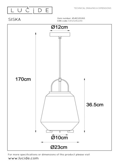 Подвесной светильник LUCIDE SISKA 45403/01/65