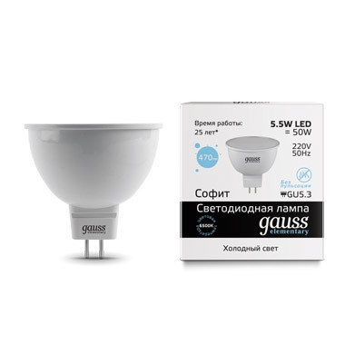 Светодиодная лампа Gauss Софитная 13536 5.5W 220V 470lm GU5.3 белый (холодный)
