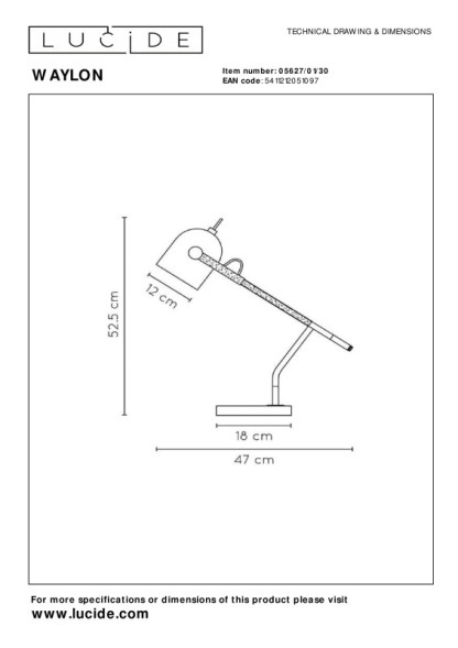 Настольная лампа LUCIDE WAYLON 05627/01/30