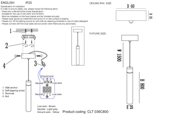 Подвесной светильник Crystal Lux CLT 036 CLT 036C800 BL