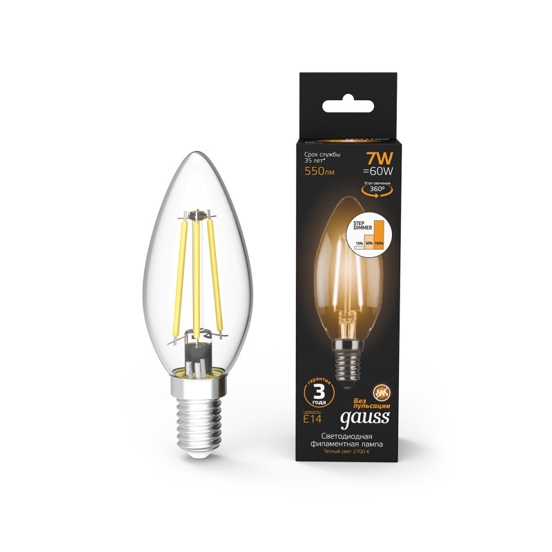 Светодиодная лампа Gauss Filament 103801107-S 7W 220V 550lm E14 белый (теплый)