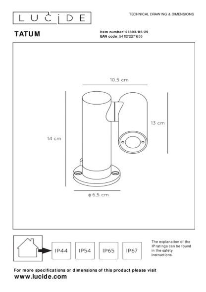 Садово-парковый светильник LUCIDE TATUM 27893/05/29