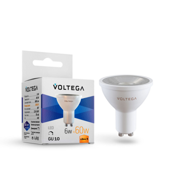 Светодиодная лампа Voltega Sofit dim Lens 7108 6W 220V 600lm GU10 белый (теплый)
