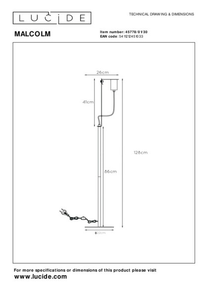 Торшер LUCIDE MALCOLM 45778/01/30