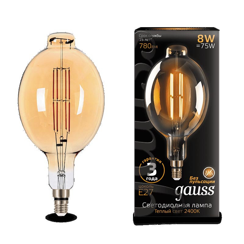 Светодиодная лампа Gauss Filament Vintage 151802008 8W 220V 780lm E27 белый (теплый)