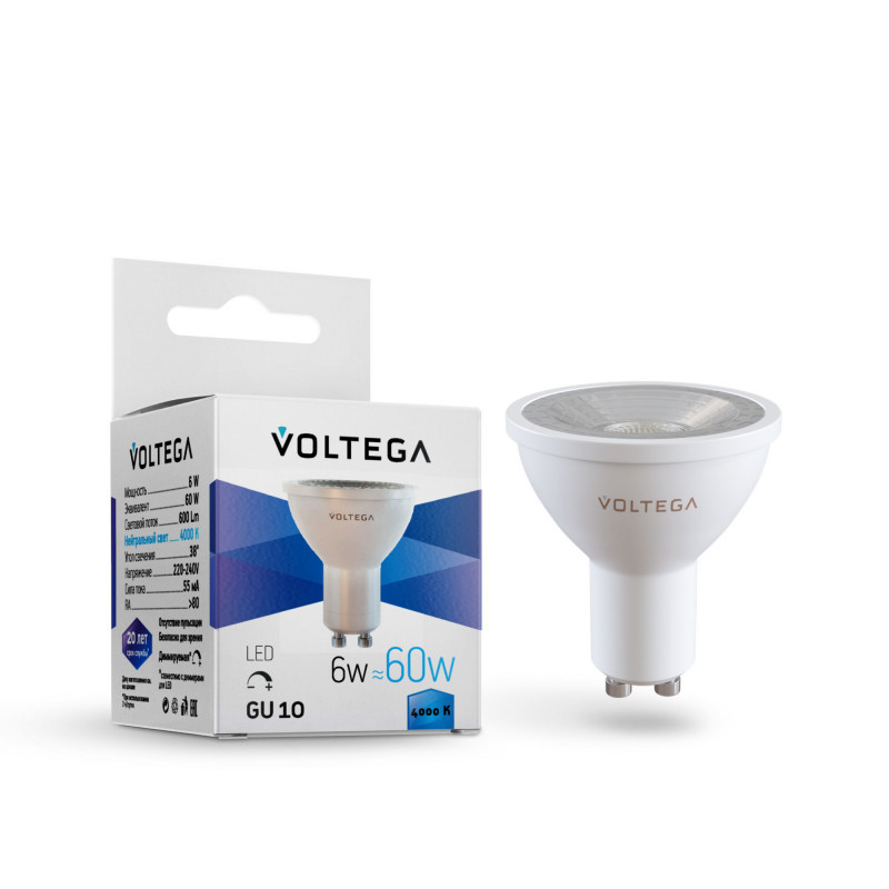 Светодиодная лампа Voltega Sofit dim Lens 7109 6W 220V 600lm GU10 белый (дневной)