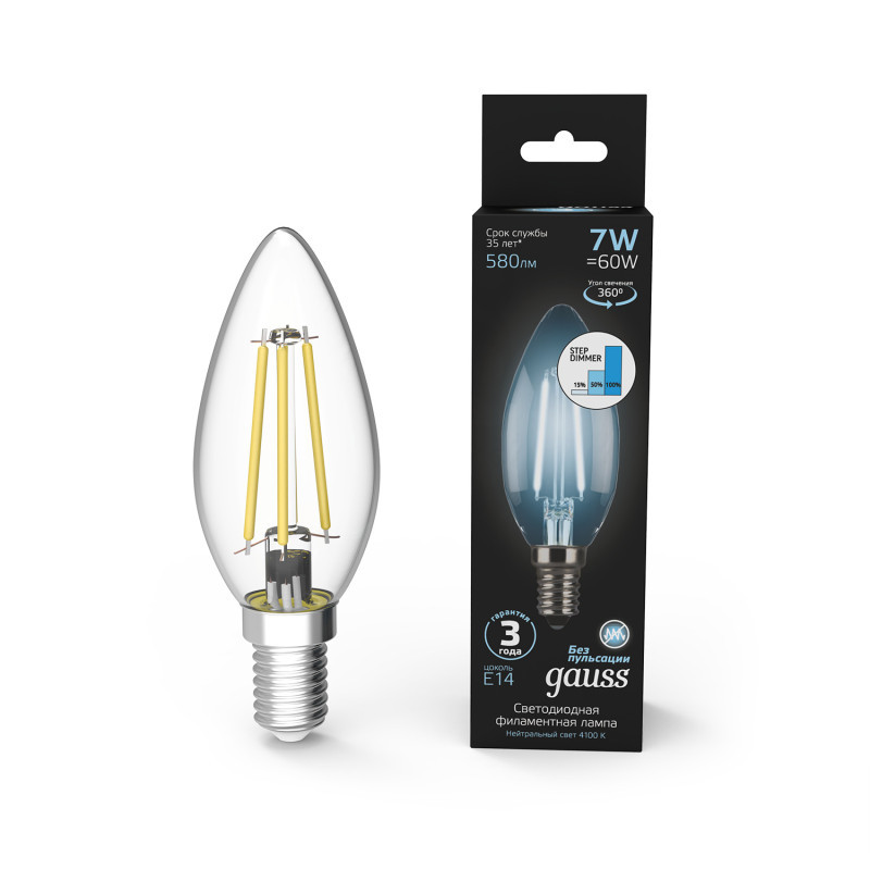 Светодиодная лампа Gauss Filament 103801207-S 7W 220V 580lm E14 белый (дневной)