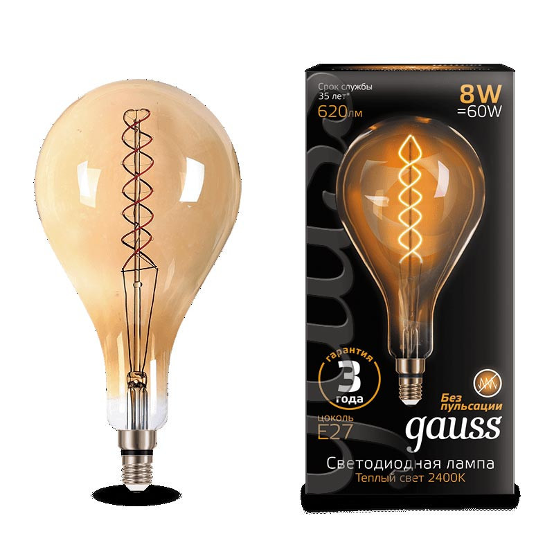 Светодиодная лампа Gauss Filament Vintage 150802008 8W 220V 620lm E27 белый (теплый)
