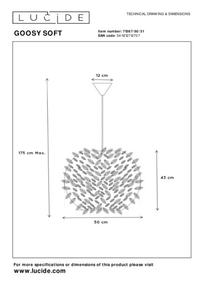Подвесной светильник LUCIDE GOOSY SOFT 71367/50/31
