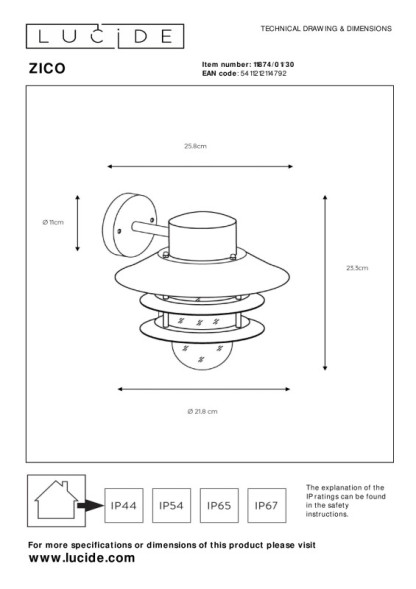 Уличный настенный светильник LUCIDE ZICO 11874/01/30