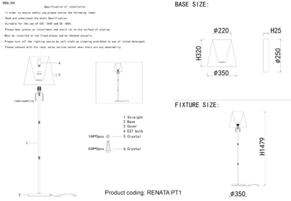 Торшер Crystal Lux Renata RENATA PT1 GOLD