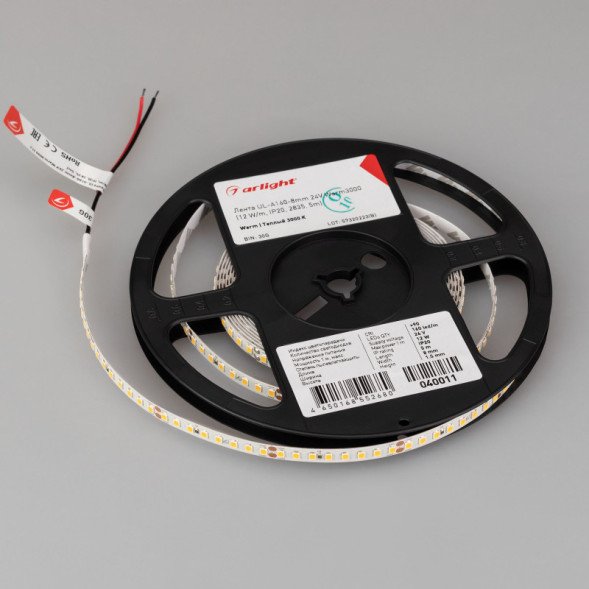Лента Arlight UL-A160-8mm 040011 60W 24V белый (теплый) IP20