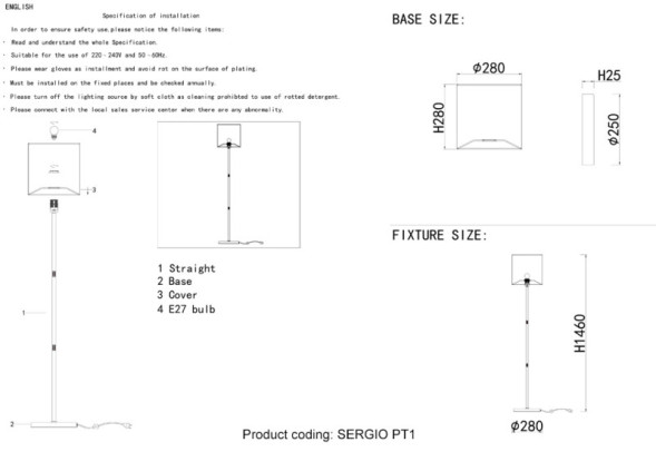 Торшер Crystal Lux Sergio SERGIO PT1 GOLD