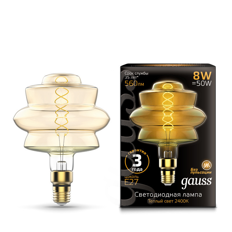 Светодиодная лампа Gauss Filament Vintage 161802008 8W 220V 560lm E27 белый (теплый)