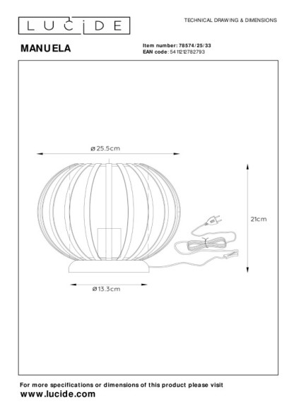 Настольная лампа LUCIDE MANUELA 78574/25/33