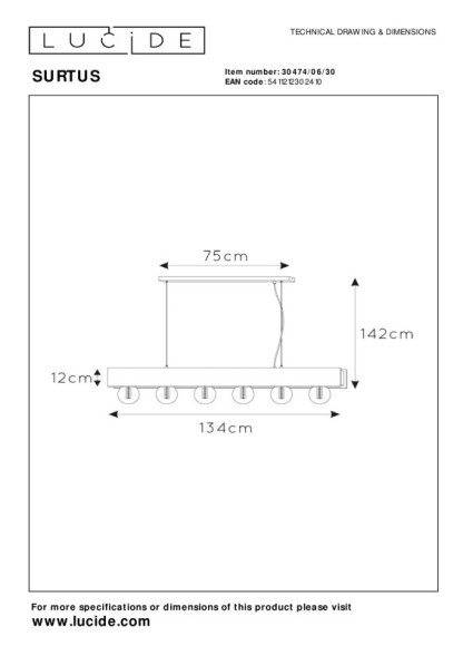 Подвесной светильник LUCIDE SURTUS 30474/06/30