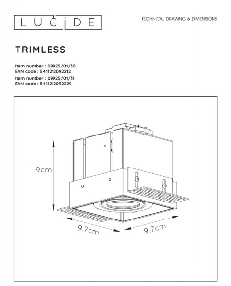 Встраиваемый точечный светильник LUCIDE TRIMLESS 09925/01/31