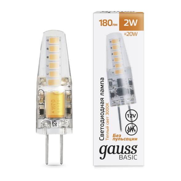 Светодиодная лампа Gauss капсульная 1159712 2W 220V 180lm G4 белый (теплый)