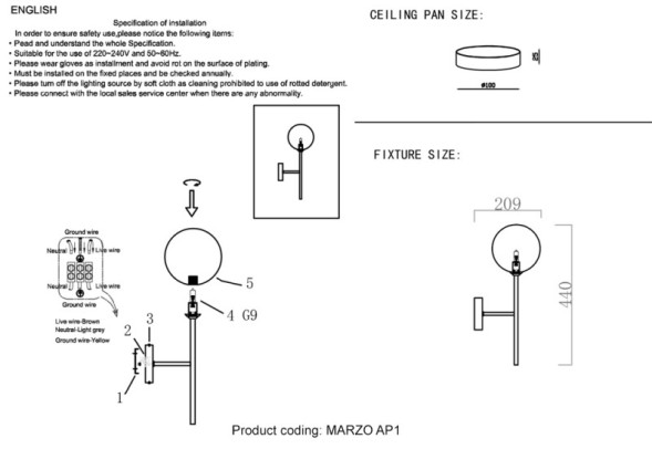 Бра Crystal Lux MARZO MARZO AP1 BRONZE/TRANSPARENTE