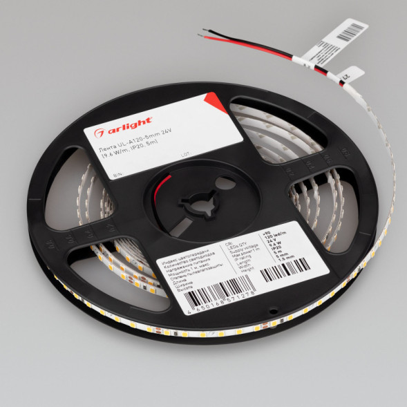Лента Arlight UL-A120-5mm 2835 044062 48W 24V 900lm белый (теплый) IP20