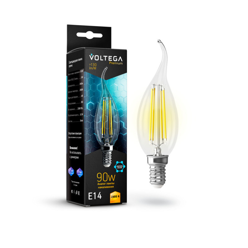 Светодиодная лампа Voltega Candle wind Graphene 7132 7W 220V 840lm E14 белый (теплый)