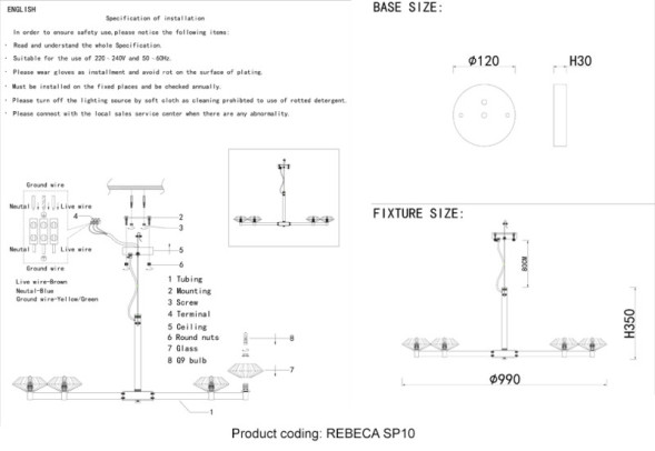 Подвесная люстра Crystal Lux Rebeca REBECA SP10 GOLD