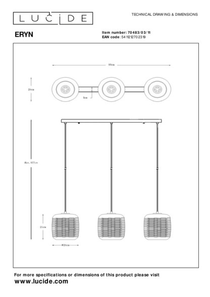 Подвесной светильник LUCIDE ERYN 70483/03/11
