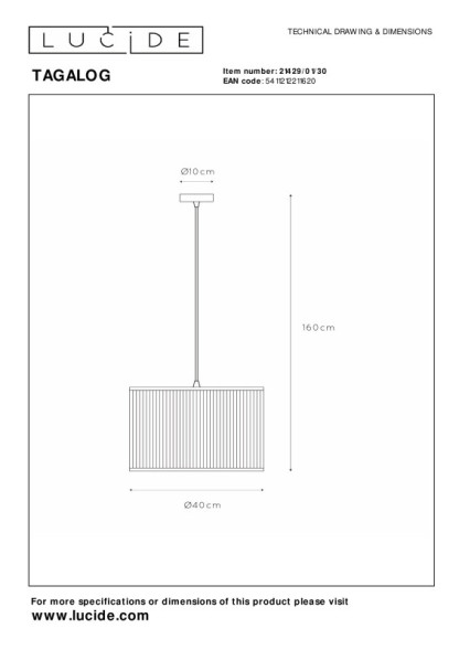 Подвесной светильник LUCIDE TAGALOG 21429/01/30