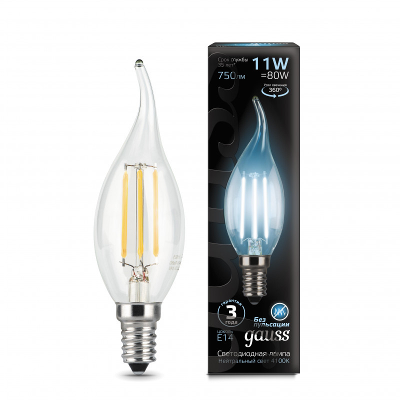 Светодиодная лампа Gauss Filament 104801211 11W 220V 750lm E14 белый (теплый)