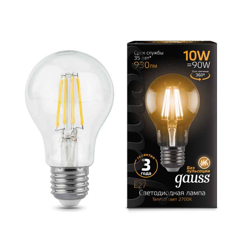 Светодиодная лампа Gauss Filament 102802110 10W 220V 930lm E27 белый (теплый)