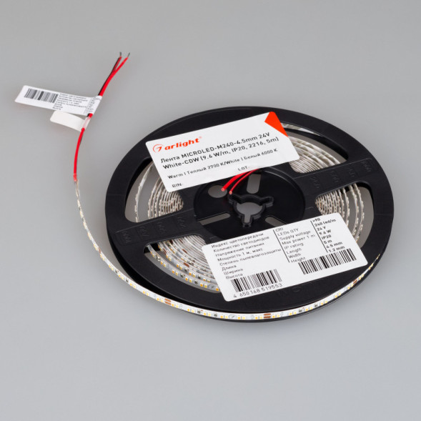Лента Arlight MICROLED-M240-4,5mm 2216 024506(2) 48W 24V MIX (теплый+холодный) IP20
