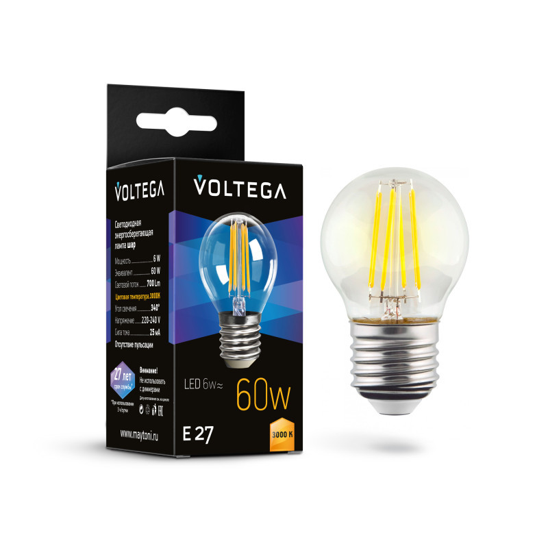 Светодиодная лампа Voltega 7215 Globe E27 6W