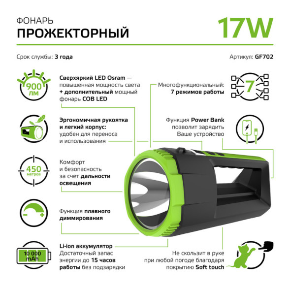 Фонарь Gauss GFL GF702
