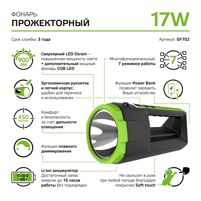 Фонарь Gauss GFL GF702
