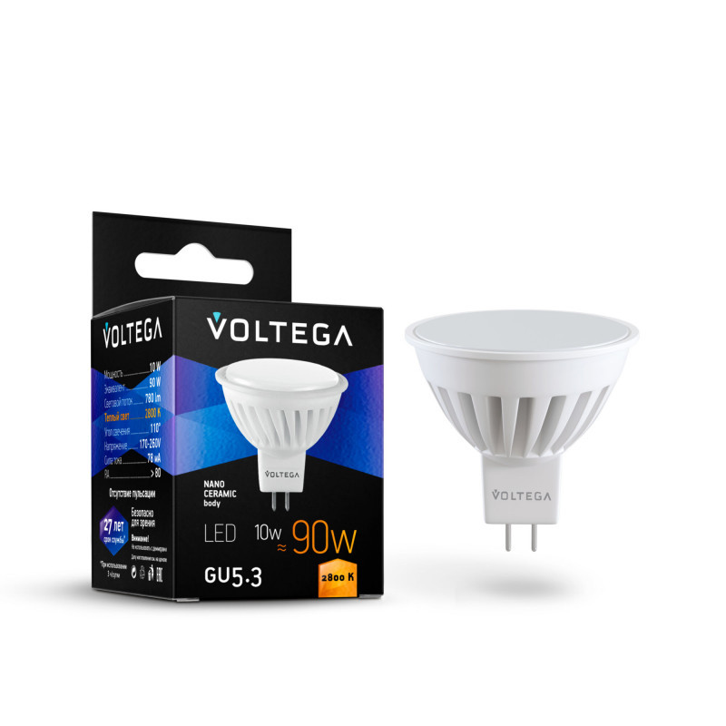 Светодиодная лампа Voltega SOFIT 7074 10W 220V 780lm GU5.3 белый (теплый)